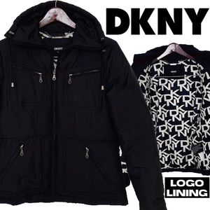 DKNY Feather Down Puffer Coat Graphic Logo Lining